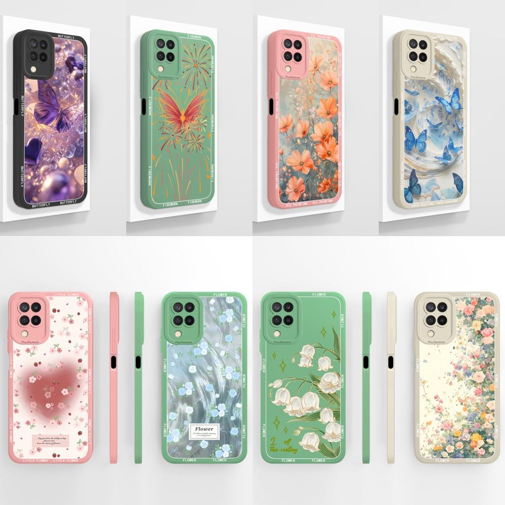For Samsung Galaxy A12 M12 F12 Case Pretty Butterfly Full Coverage Phone Cover Anti Slip Soft Smooth Liquid Silicone Shell