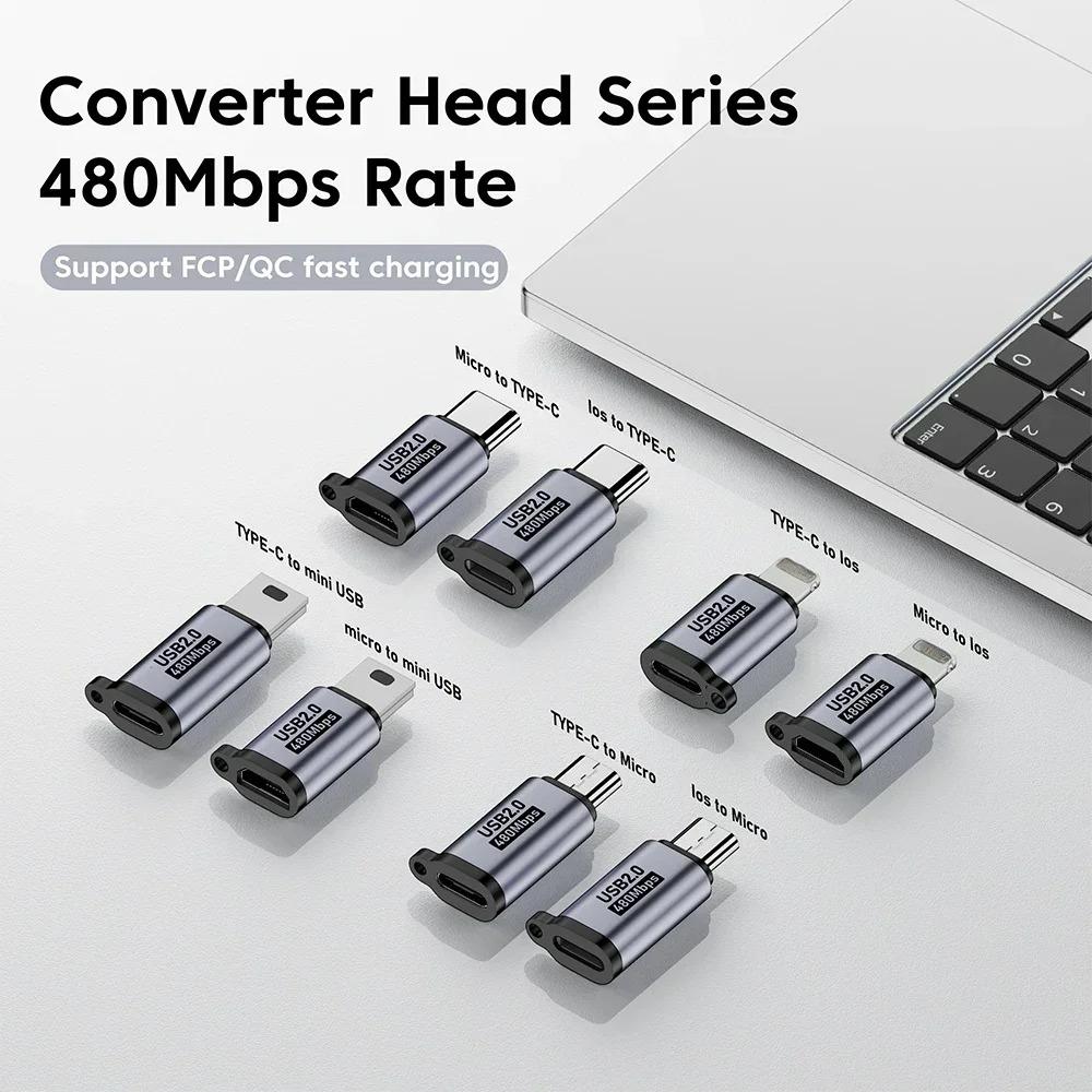 Micro USB To Type C Adapter Mini USB To USB C 480Mbps Fast Data Charging Connector USBC To Lightning Adapter for