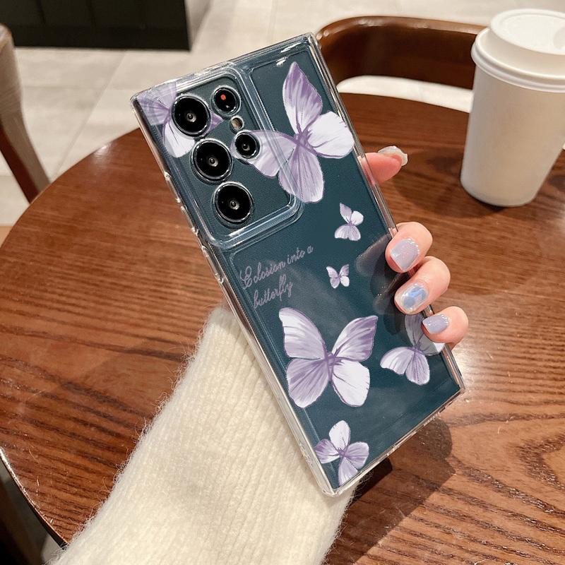 

Retro Butterfly Print Phone Case For Samsung Galaxy S26 S25 S24 S23 Ultra S22 S26 Plus S24 S21 FE S25 Edge Clear Soft TPU Cover Galaxy S21 FE 5G