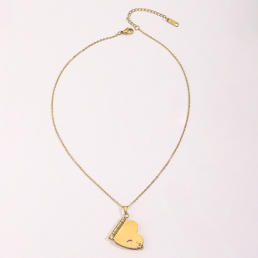 Titanium Steel Couple Necklace Heart Books Pendant Sweater Chain Trendy Lovers Choker Women Men