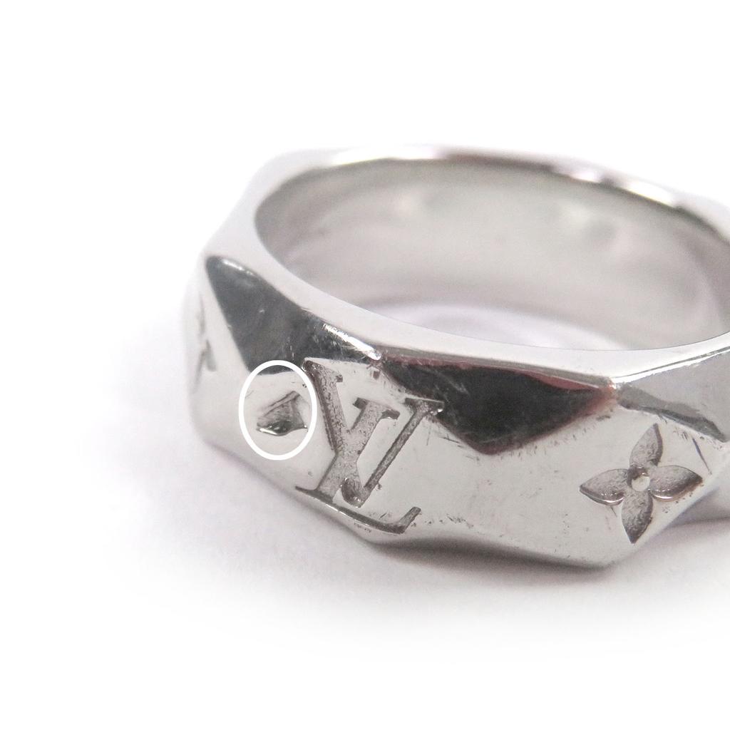 Great LOUIS VUITTON Ring Berg Monogram Curved Ring Silver mens M M00334 Used