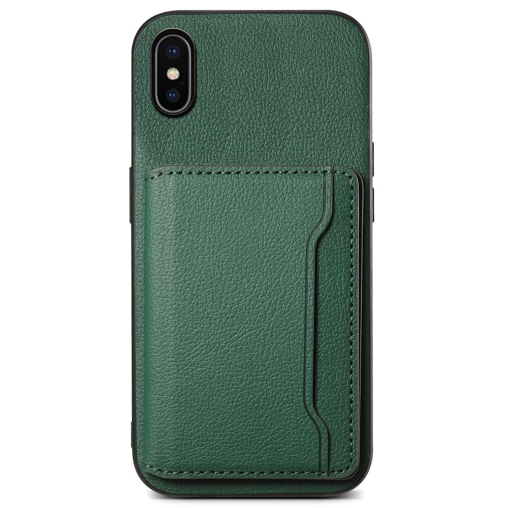 Pro iPhone X/XS Pouzdro Slot na karty Textura telete PU+ PC+TPU Kryt na telefon se stojánkem