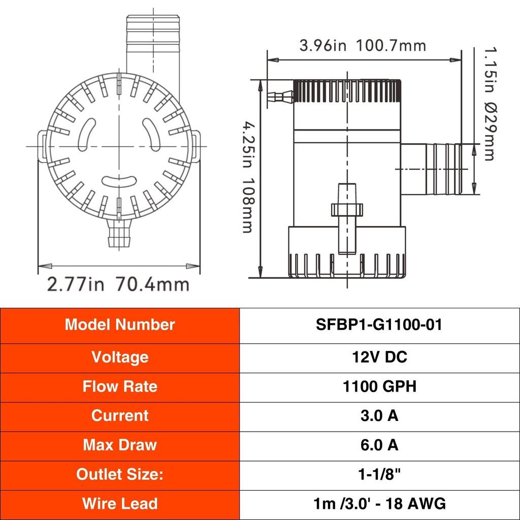 SEAFLO 01 Series 1100 GPH Bilge Pump - , 1-1/8" Outlet, Marine Submersible Pump