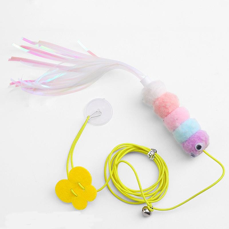 Interactive Cat Toys Funny Stick Kitten Self -hi Elastic Rope Dragonfly Shape Feather Bell Hanging Door Teasing Kitten Toy