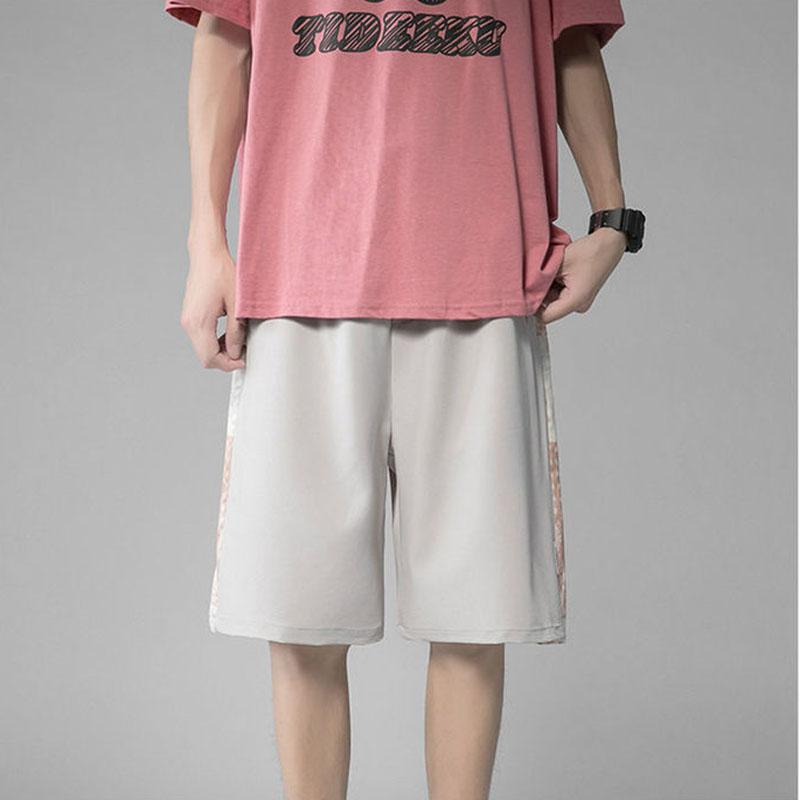 Men's Summer Printing Cooling Ice Silk Stitching Shorts Loose Outer Wear Wide-leg Five-point Pants Casual All-match Shorts