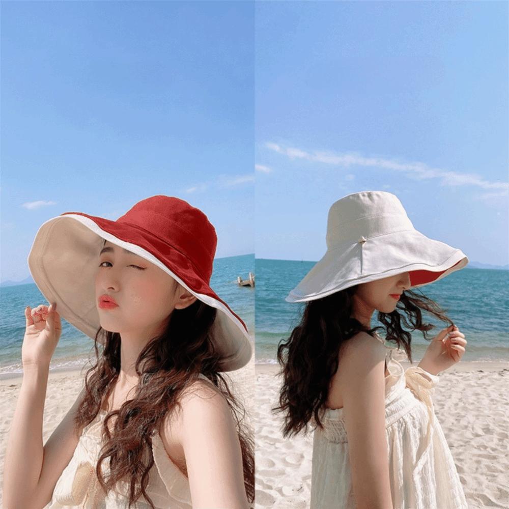 Soft Double-sided Wear Fisherman's Hat Broad-edged Bucket Hat Portable Women Sun Hat  Beach
