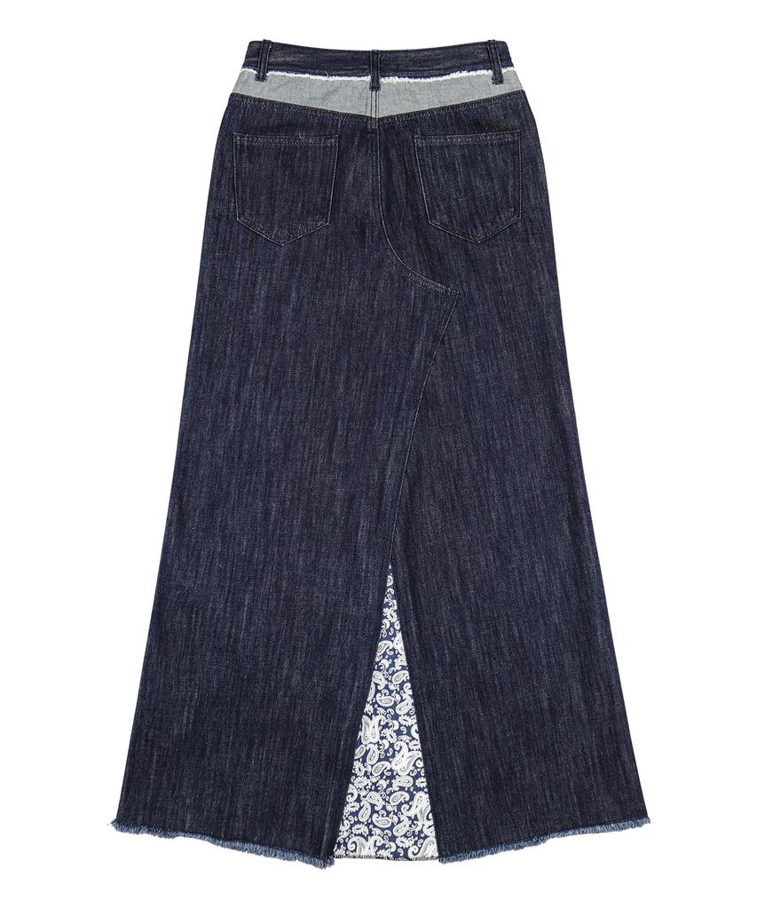 Monkey Flower Pants Remodeling Paisley Patch Long Denim Skirt/Sf7Wdp01F