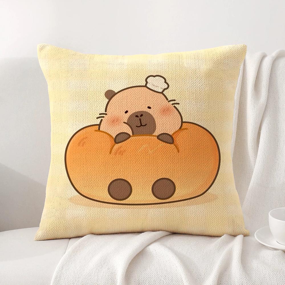 Cute Cartoon Capybara Cushion Cover Natural Linen Pillow Cover DoubleSided Print Cushion Case for Sofa Home Decor Gift