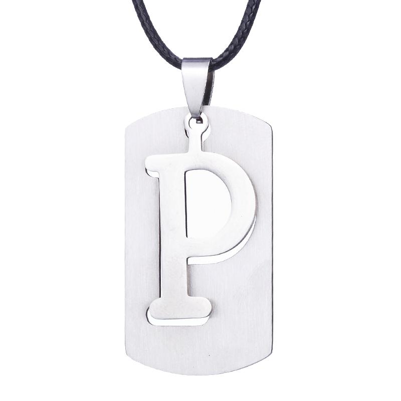 ZRM Jewelry Stainless Steel 26 English Alphabet Pendant Necklace Men Jewelry Personality Hollow Letter Pendant Friends Gifts
