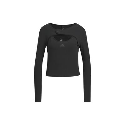 Solid Logo Dual Use Sports Casual Slim Fit Long Sleeve T-Shirt Women Tops Black IZ0602
