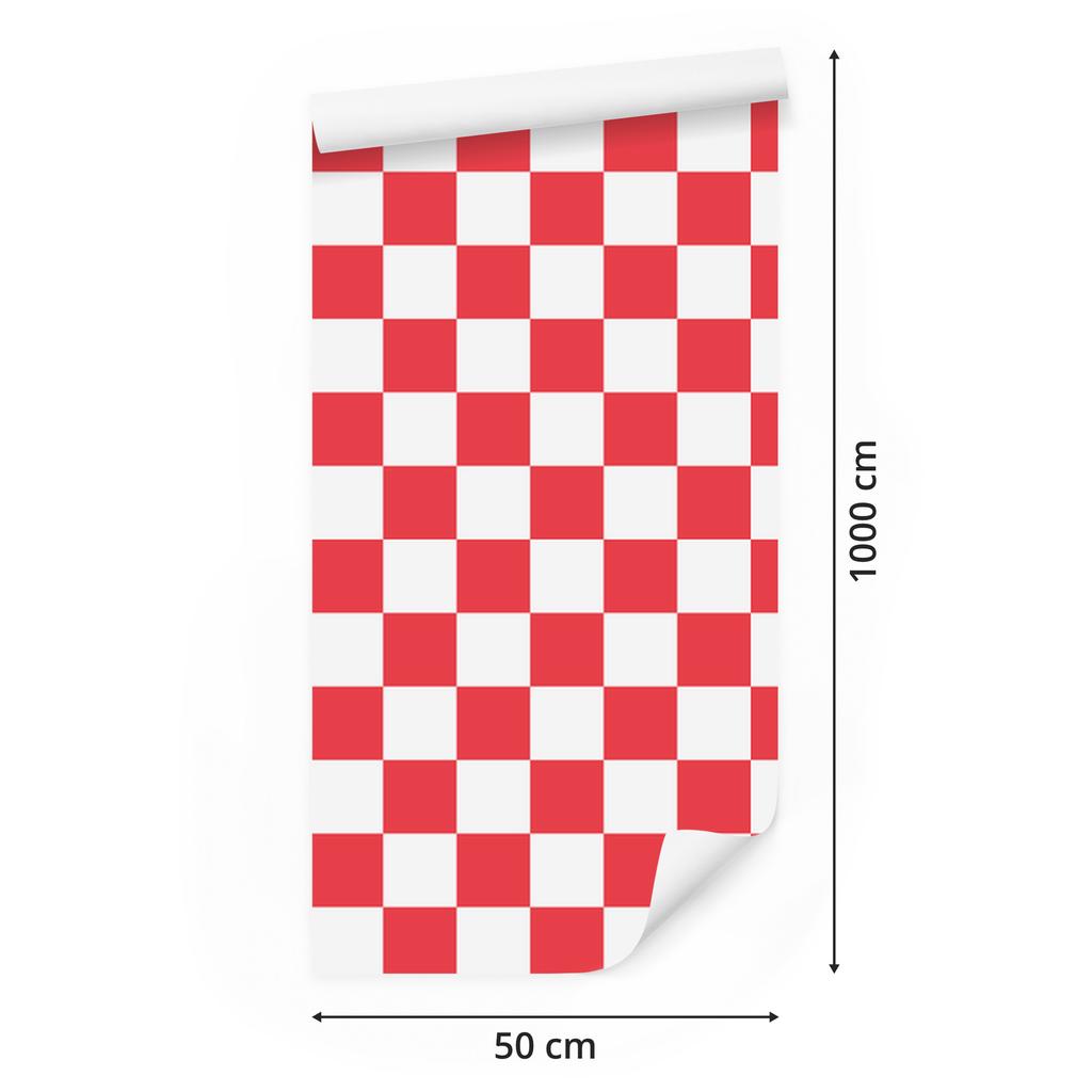 Checkerboard wallpaper, white and red, coral background, 50x1000