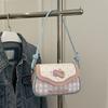 Cute Apple Plaid Patchwork Pu Shoulder Bags for Women Ctrast Color Sweet Bow Ladies Crossbody Bag Portable Girls Handbags