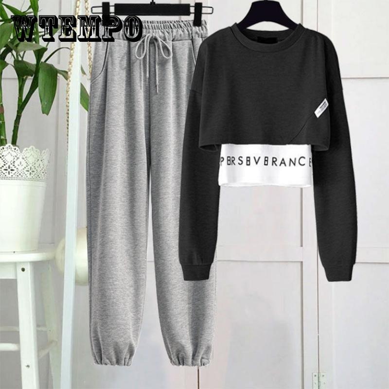 

Костюм в стиле вестерн Fried Street, женский модный короткий однотонный свитер, весенне-осенние спортивные леггинсы для отдыха, женский комплект из двух предметов