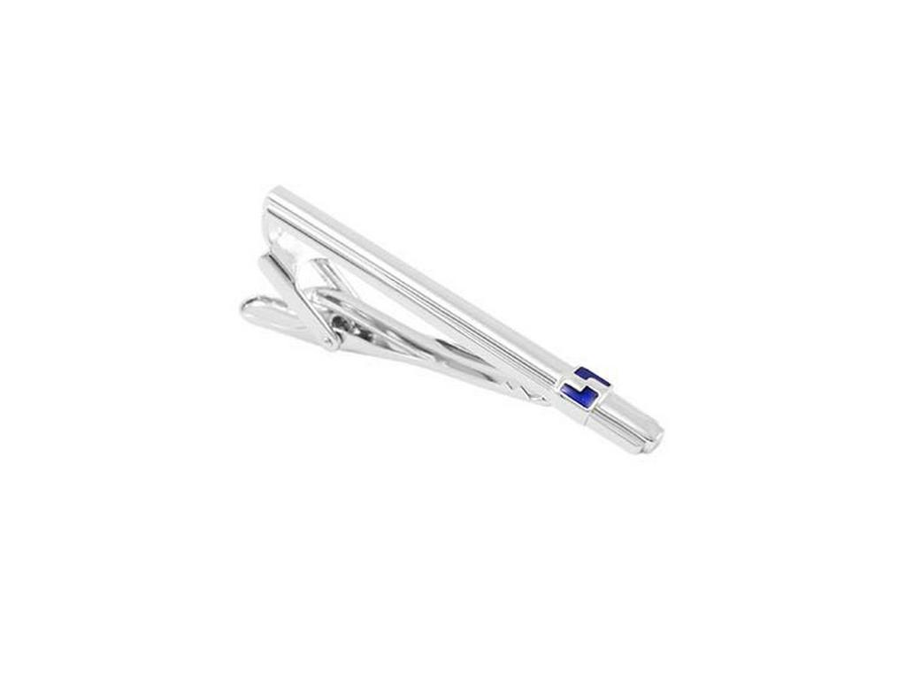 Savage Metal Minimalist Red & Blue Meander Tie Clip and Cufflinks Set