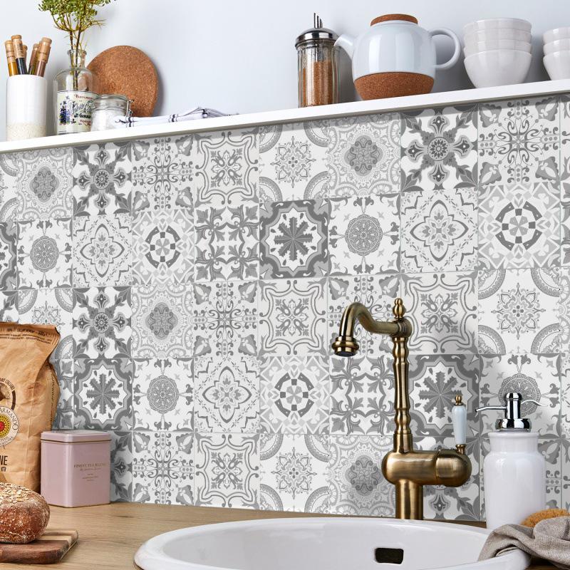 24 European Mandala Flower Tile Stickers: Waterproof, Self-Adhesive PVC for Kitchen & Bathroom Walls