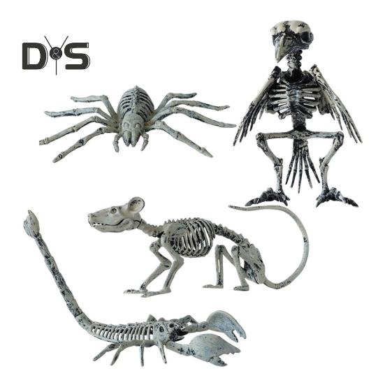 1/4 ks Halloween zvířecí kostlivec dekorace realistická krysa, vrána, pavouk, štír, kostra figurka plastová kostní socha model pro domácí kancelář kavárnu