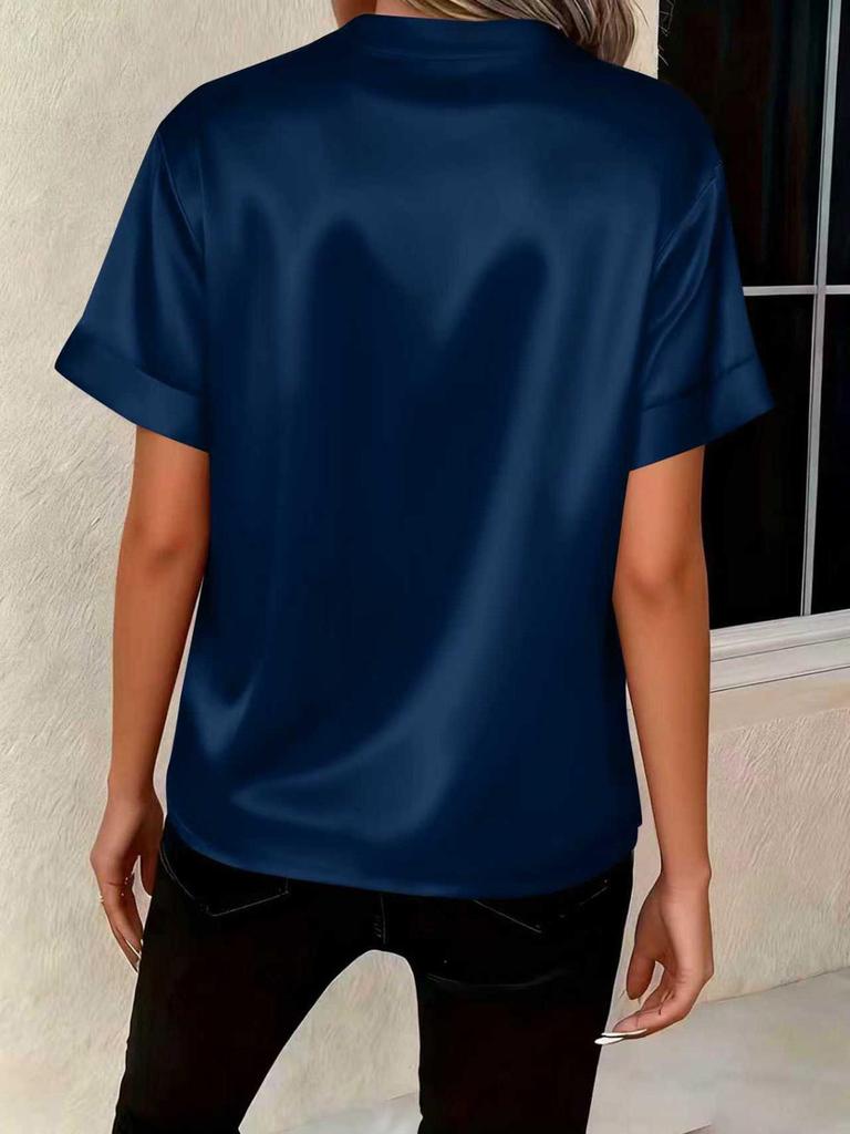 Damen Frühlings-/Sommer-V-Ausschnitt Locker geschnittenes Hemd: Elegantes, vielseitiges, schlichtes Design.