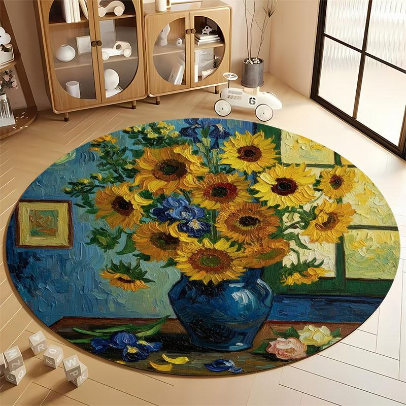 

Vibrant Sunflower Art Carpet for Bright Interiors round carpet for home sofa bedroom, gift Diameter 60cm