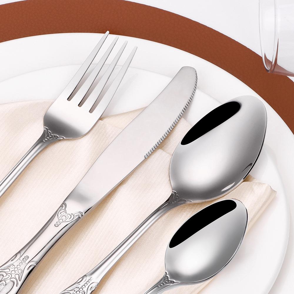 6/24/30 Pieces Sliver Cutlery Set Stainless Steel Tableware Western Luxury Dinner Set Mirror Elegant Fork Spoon Flatware4