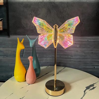 Lampa biurkowa motyl z metalu akrylowego do sypialni nordyckiej dla dziewczynki LED z możliwością ładowania, mała lampka nocna