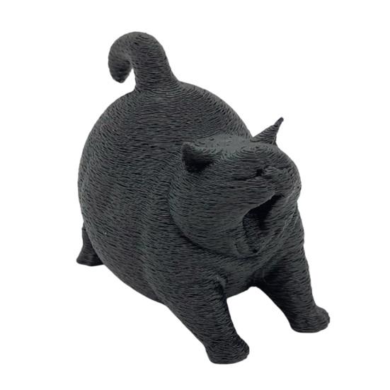 DYS 3D Printed Cute Yawning Chubby Cat Figurine, Black White, Wide Stable Anti-Tipping Base, Desktop Decor for Pet Shop Bedroom & Lover Birthday