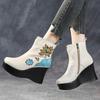 Fashion GKTINOO Handmade Boots For Women Genuine Leather Ankle Shoes Embroidery Vintage Platform Women Shoes Round Toes Wedges Boots