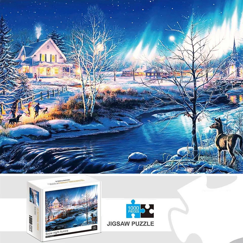 1000 Pieces Snow Night Aurora Jigsaw Puzzle for Adults Family Game Floor Puzzle Educational Toy Perfect for Home Decor