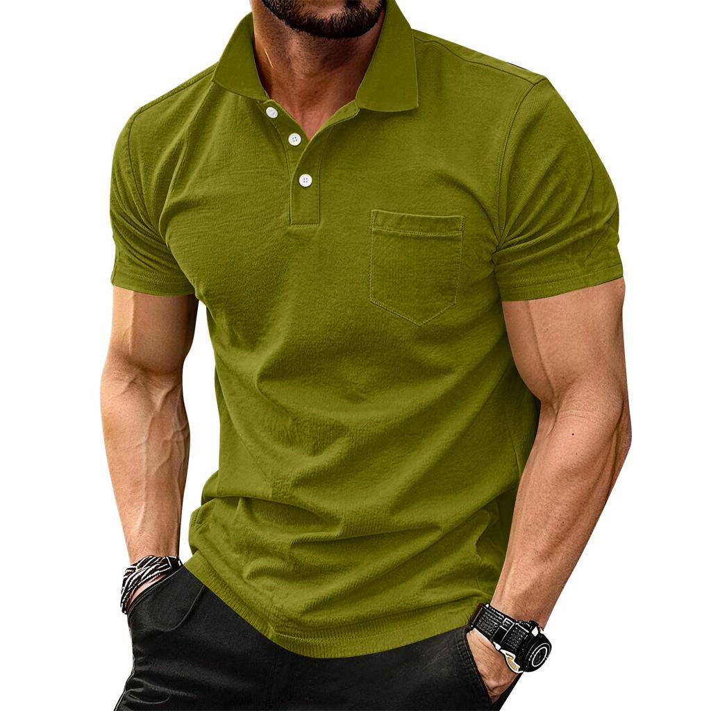 Men’s Short Sleeve Polo Shirt with Chest Pocket Classic Fit Soft Cotton Collared Top for Casual or