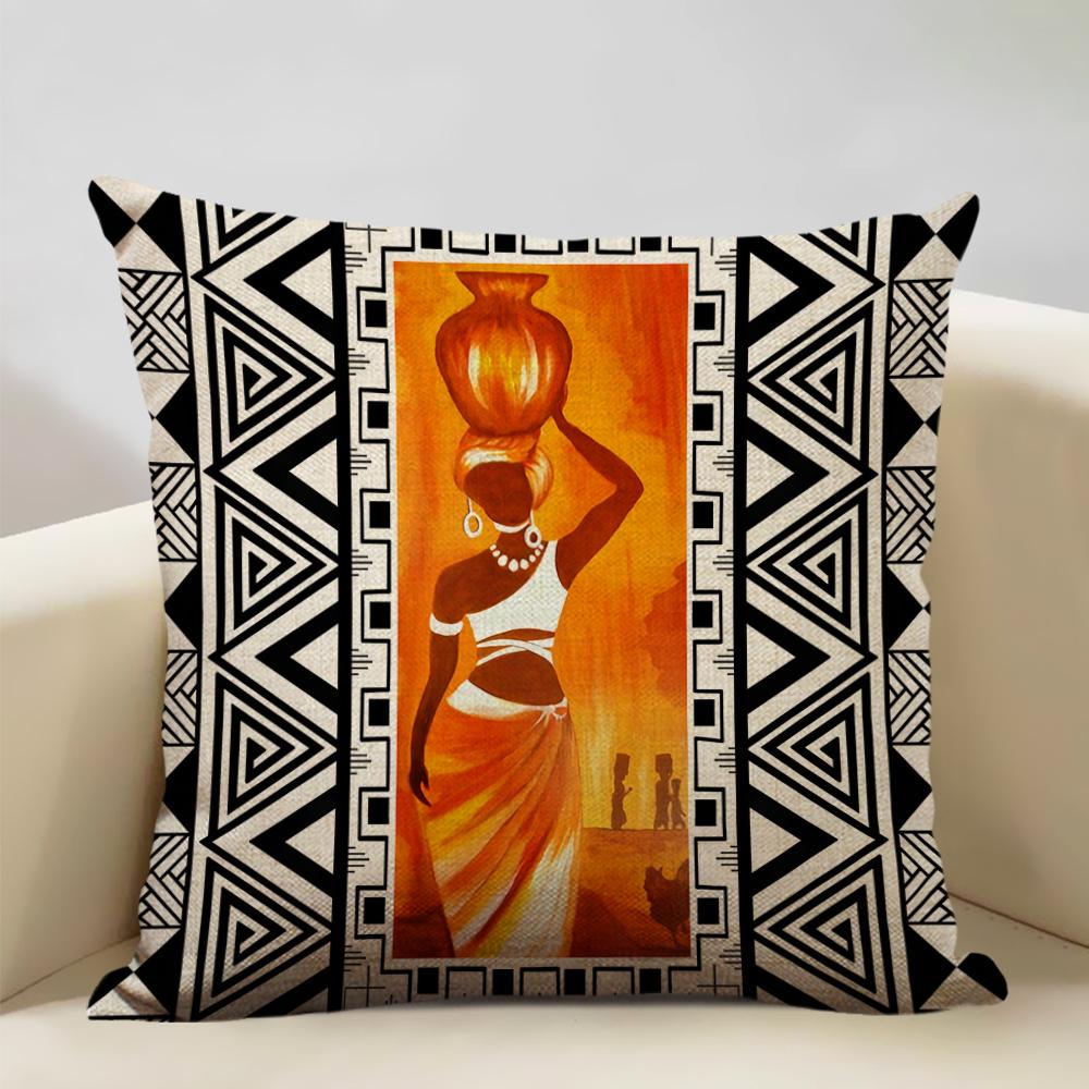 Geometric Cushion Cover Sofa Decorative Pillow Cover Home Living Room Ethnic Art Accessories 45x45cm Linen Double-sided Printing