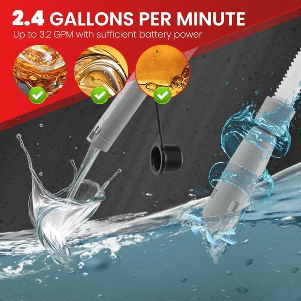 Portable fuel pump with automatic transfer and auto-stop. Comes with a 51-inch hose, and pumps 9.08 liters per minute.