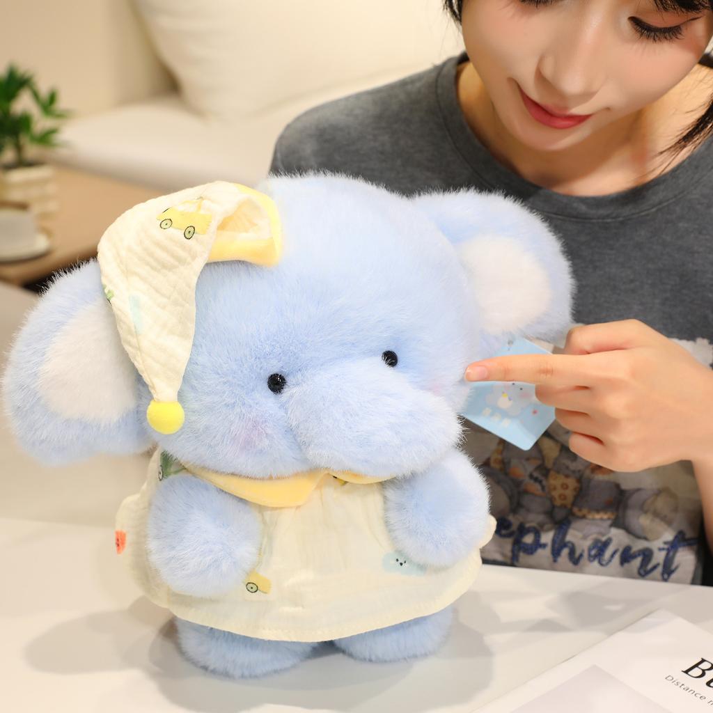 Blue Elephant Gentle Plush Toy Adorable Animal Pajamas Elephant Stuffed Plushies Dolls 1st 2nd 3rd Birth Date Gifts Designed For Girls Babyshower