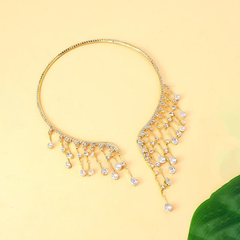 Tassel Necklace Exaggerated Flash Rhinestone Collar High-end Sense Banquet Accessories for Women