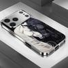 Black White Horse Pattern Electroplated Silver Phone Case For Samsung Galaxy S25 S24 S23 Ultra Plus FE Tempered Glass Cover