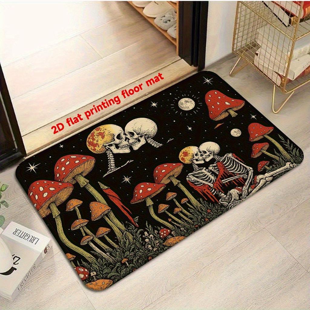 1 Stück Halloween Totenkopf Pilz Küchenteppich Rutschfeste Fußmatte Pop-Design Badezimmerteppich Duschmatte Teppich für Zuhause Spüle Waschküche Dekor