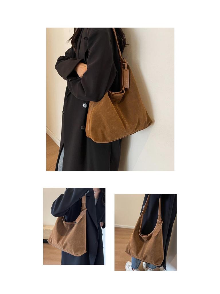 2024 Women's Suede Tote Bag: Versatile Single Shoulder for Autumn/Winter, Large & Relaxed Vibe
