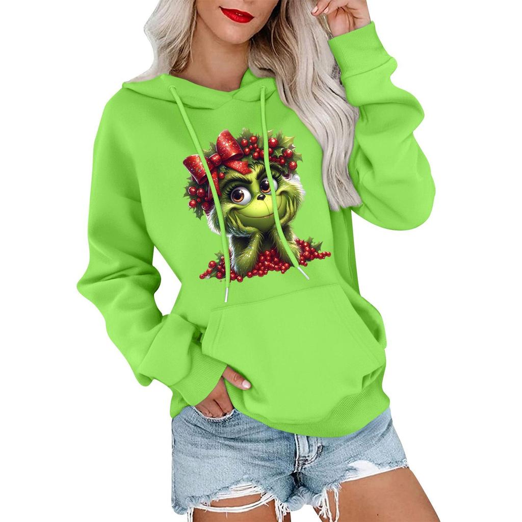 Women's Casual Comfortable Neck Hooded Long Sleeve Christmas Print Warm Sweatshirt