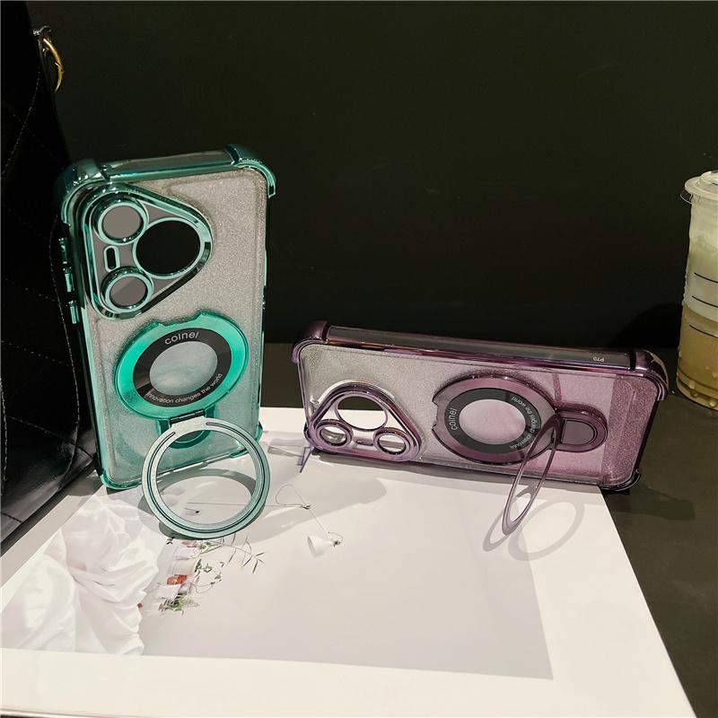 Glitter Plating For Magsafe Magnetic Stand Phone Case For Huawei Pura 70 Ultra P50 P40 P30 Pura70 Pro Plus Lens Protective Cover