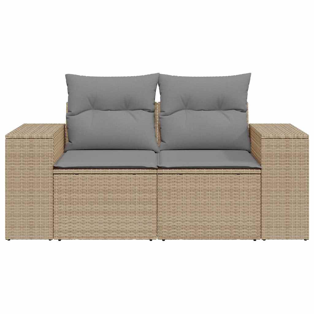 Vidaxl Garden Sofa With Cushions, 2-Seater, Beige, Poly Rattan