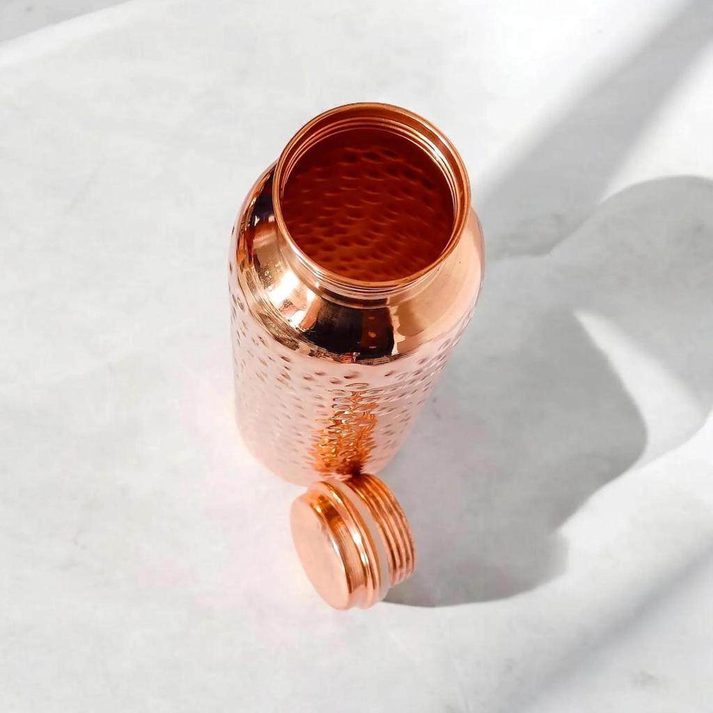 Pure Copper Bottle for Drinking Water - Indian Handmade Ayurveda and Yoga Health Benefits Water Bottle Copper Anniversary Gift - 32 Oz