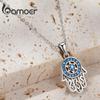 BAMOER Genuine 925 Sterling Silver Trendy Fatima's Guarding Hand Pendant Necklaces