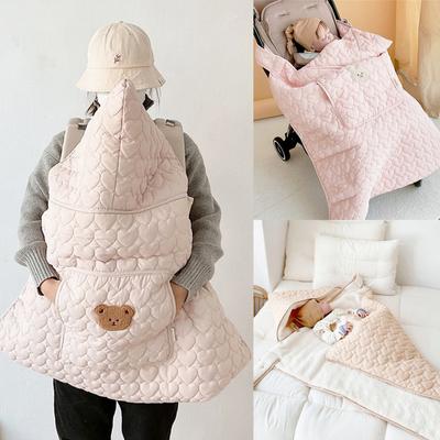 Winddichte Baby-Kinderwagendecke, dicke Fleece-Schlinge, Bär, Hase, Winter, Neugeborenen-Wickeltuch mit Kapuze, Säuglingsschlafdecke