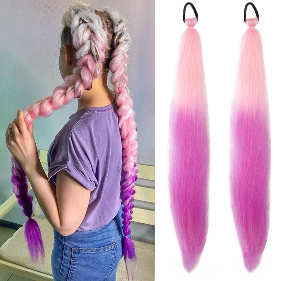 Colorful Elastic Hair Ties Braid Ponytail Hair Extensions for Women