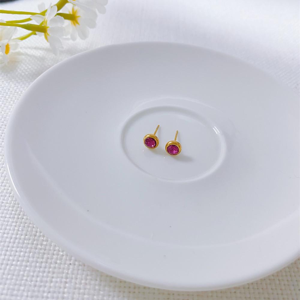 European-American Niche Style Colorful Zirconia Birthstone Earrings with Stainless Steel