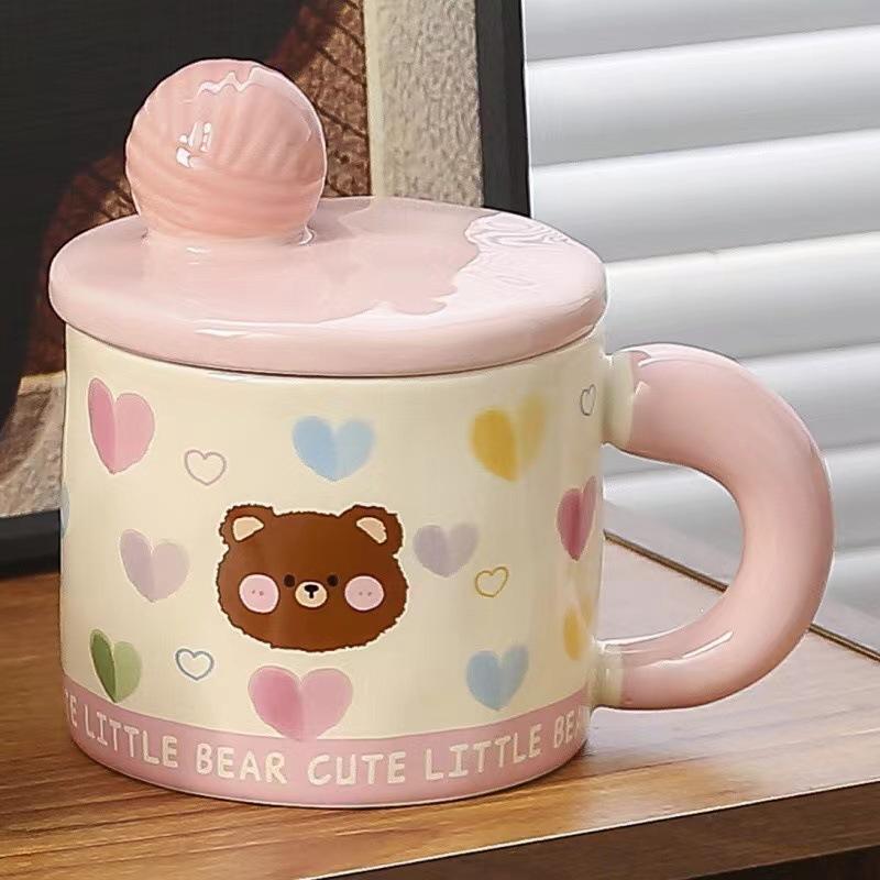 Cute Wool Ball Mug, High-Value Girls' Ceramic Cup With Lid, Souvenir, Breakfast Milk Cup With Lid, Water Cup