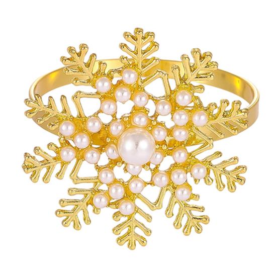1/2/6Pcs Golden Metal Napkin Ring Faux Pearl Decor Snowflake Design Winter-themed Napkin Holders Weddings Parties Table Decor