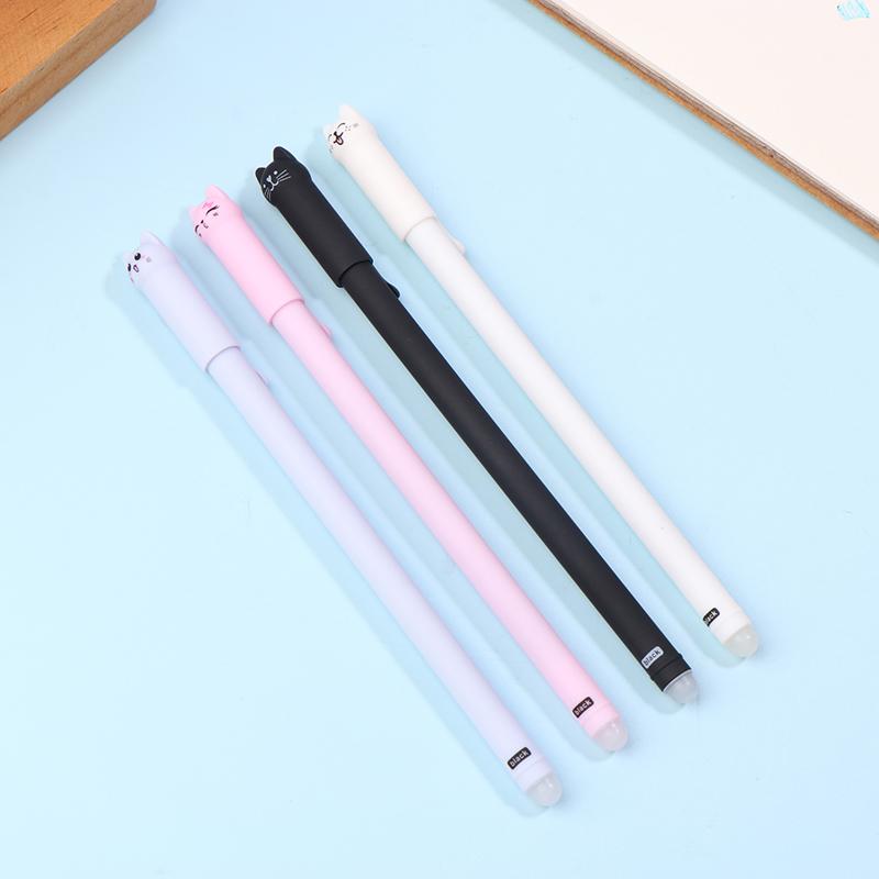 

Набор из 4 креативных стираемых гелевых ручек с котиками 0,5 мм, синие/черные чернила, стержни для письма, канцелярские товары 02 4pcs black ink