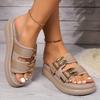 Women's Gold Thick Bottom Wedge Sandals Summer Peep Toe Chunky Platform Sandals Woman Ankle Buckle Anti Slip Beach Shoes