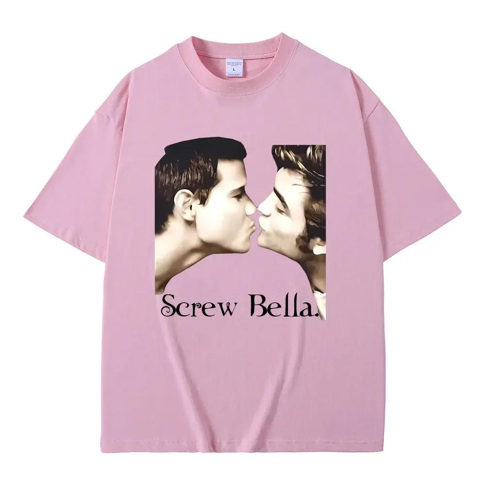 Movie Series Twilight Jacob And Edward Cullen Screw Bella Funny Meme Tshirt Unisex Wounisex Casual Cotton Oversized T Shirts Black