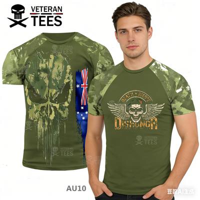 Veteran Tees Uomo Bandiera Australiana Teschio Stampa Mimetica Asciugatura Rapida Manica Corta T-Shirt 2026
