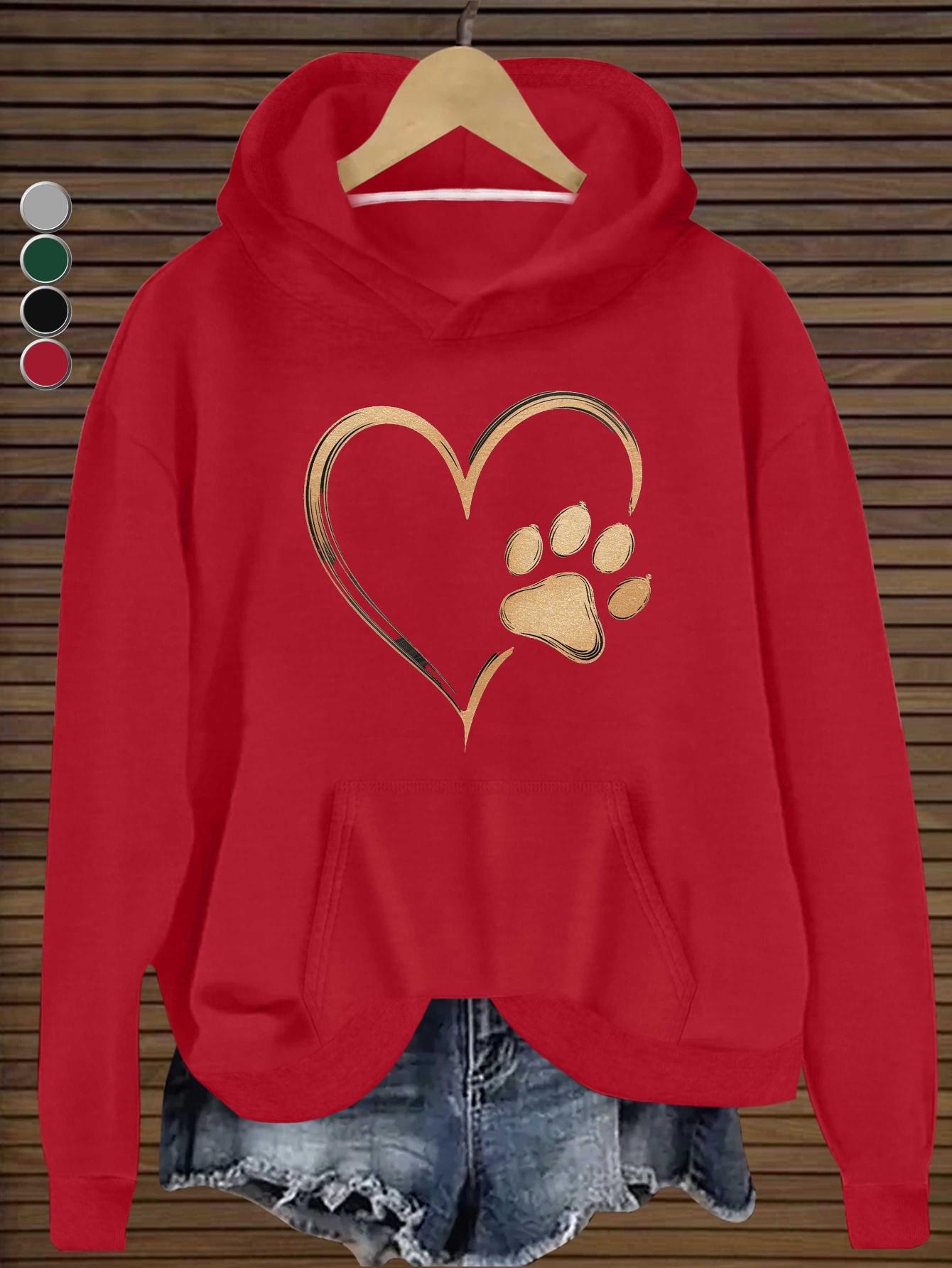 

Heart Outline With Paw Print women s hoodies XXL зелёный